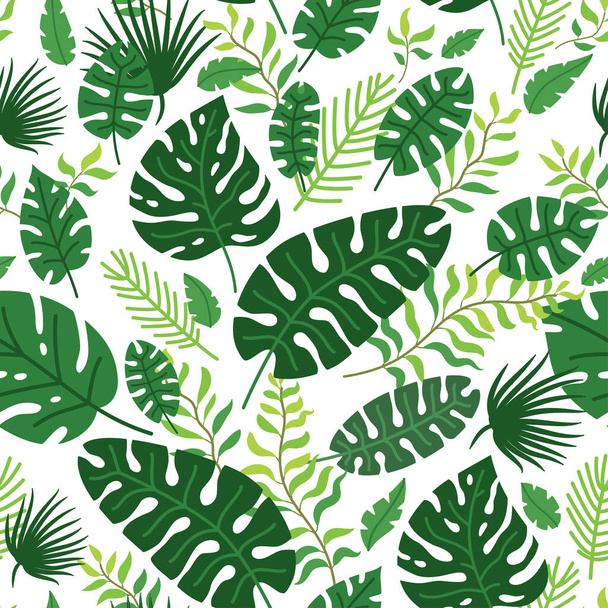 Tropical leaves vector pattern. Summer equatorial rainforest with foliage - Vektör, Görsel