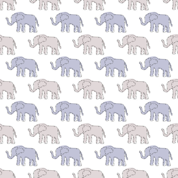 Elegant seamless pattern with elephants, design elements. Elephant pattern for invitations, cards, print, gift wrap, manufacturing, textile, fabric, wallpapers. Continuous line art style - Vecteur, image