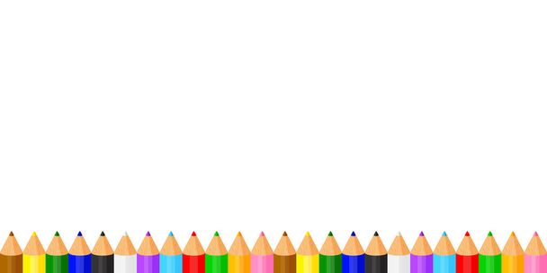 kleurrijke potloden krijt pastel schattig in een rij op wit kopieerruimte, collectie gekleurde potloden rijen voor banner kleuters, clip art crayon potlood cartoon, regenboog potlood kleuterschool kind leren - Vector, afbeelding
