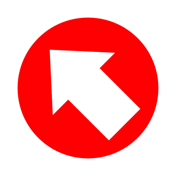 Pfeil nach links oben im Kreis rot für Icon flach isoliert auf weiß, Kreis mit Pfeil für Tasten-Schnittstelle App, Pfeilzeichen des nächsten oder Download-Upload-Konzepts, Pfeil einfaches Symbol für Richtung - Vektor, Bild