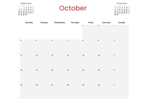 2021 kalendarz przygotowany według miesięcy w języku hiszpańskim dla Din A3. miesiąc październik - Zdjęcie, obraz