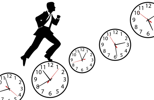 Busy man hurry up work day clock - Vector, Image