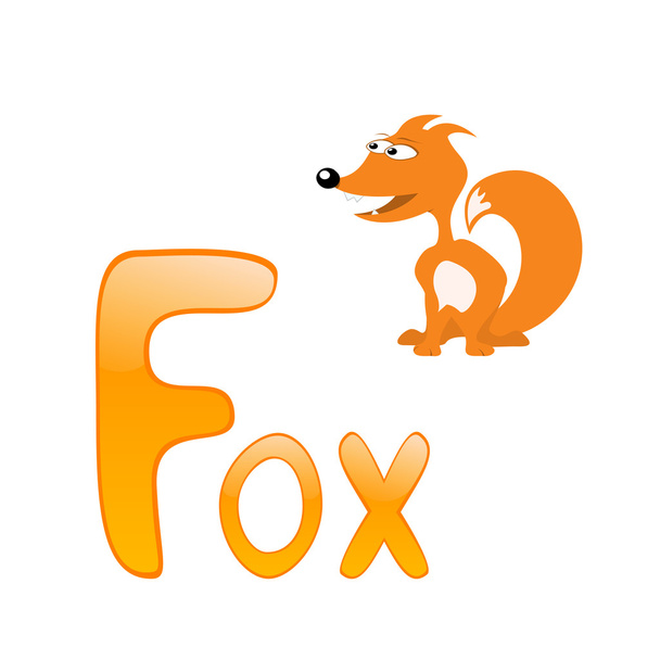 Funny alphabet for children. Fox - letter F - Vector, Image