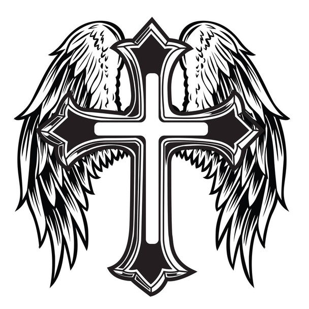 Křesťanský kříž Křídelní vektor kresba Blak ilustrace - Vektor, obrázek
