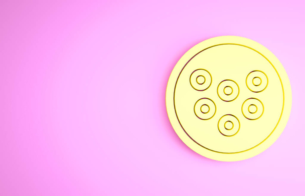 Yellow Caviar on a plate icon isolated on pink background. Minimalism concept. 3d illustration 3D render - Photo, Image