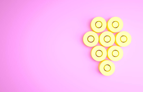 ピンクの背景に黄色のキャビアのアイコンが隔離されています。最小限の概念。3Dイラスト3Dレンダリング - 写真・画像