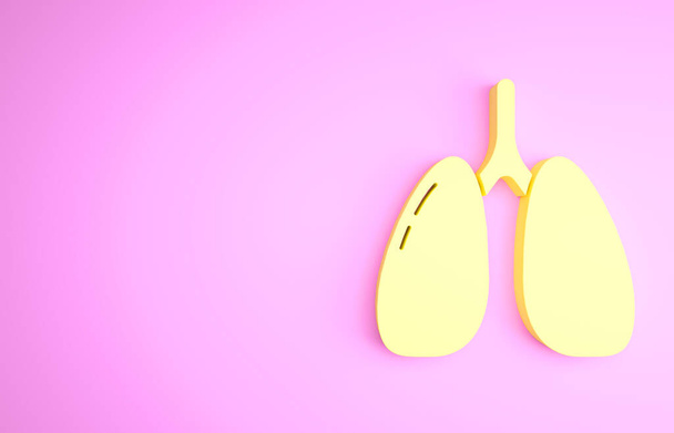 Icono de los pulmones amarillos aislado sobre fondo rosa. Concepto minimalista. 3D ilustración 3D render - Foto, imagen