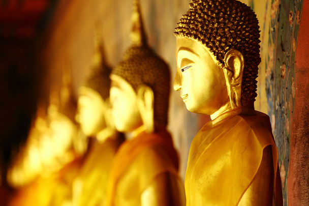 Ряд золотой статуи Будды
 - Фото, изображение