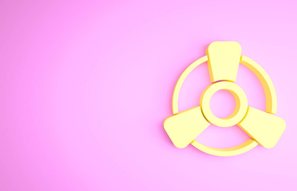 Sárga autó motoros szellőztető ikon elszigetelt rózsaszín háttér. Minimalizmus koncepció. 3d illusztráció 3D render - Fotó, kép
