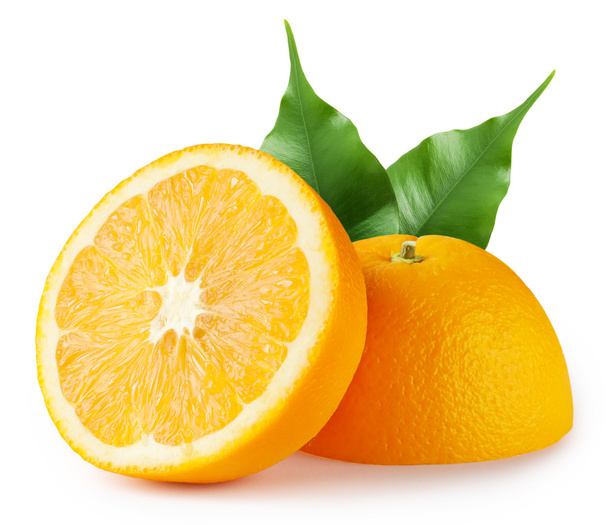 Сочный тропический апельсин с листьями
 - Фото, изображение