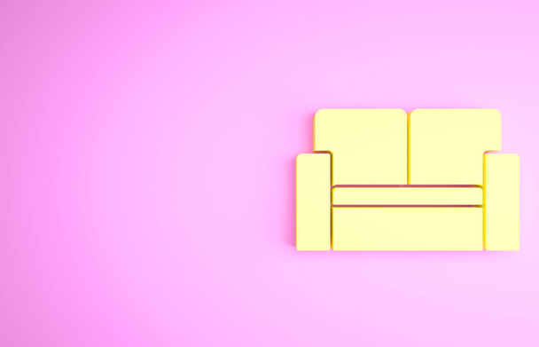 Żółty Kino krzesło ikona izolowane na różowym tle. Koncepcja minimalizmu. Ilustracja 3D 3D renderowania - Zdjęcie, obraz