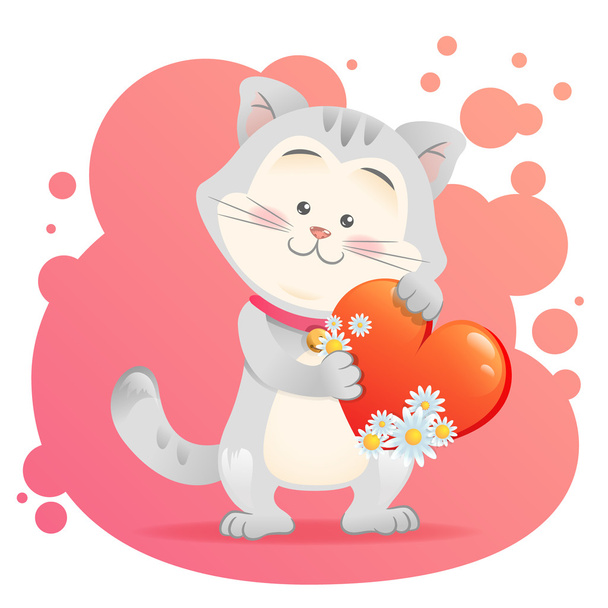 Cat pet isolated holding heart - ベクター画像