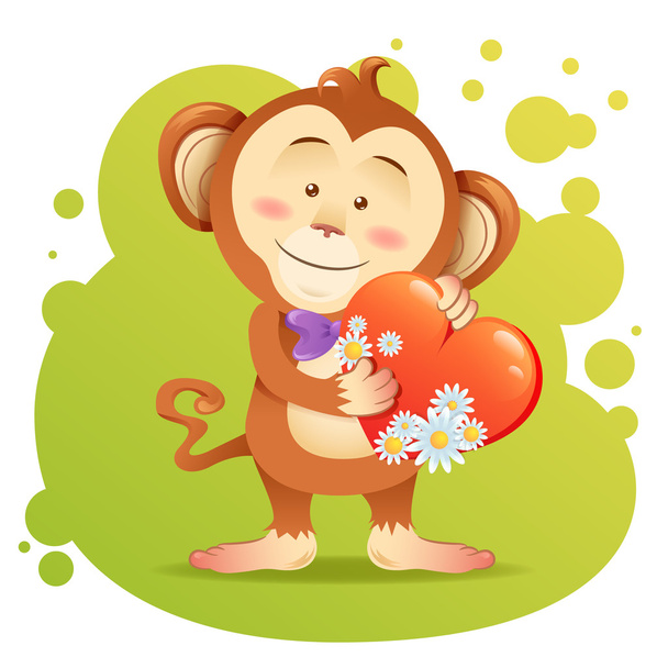 Monkey pet isolated holding heart - Вектор, зображення