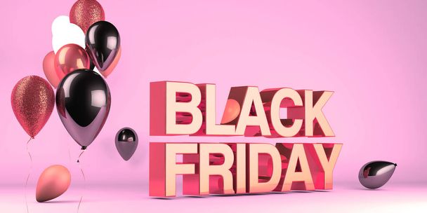 3d render of a black friday sale message with balloons for use online or with print - Zdjęcie, obraz