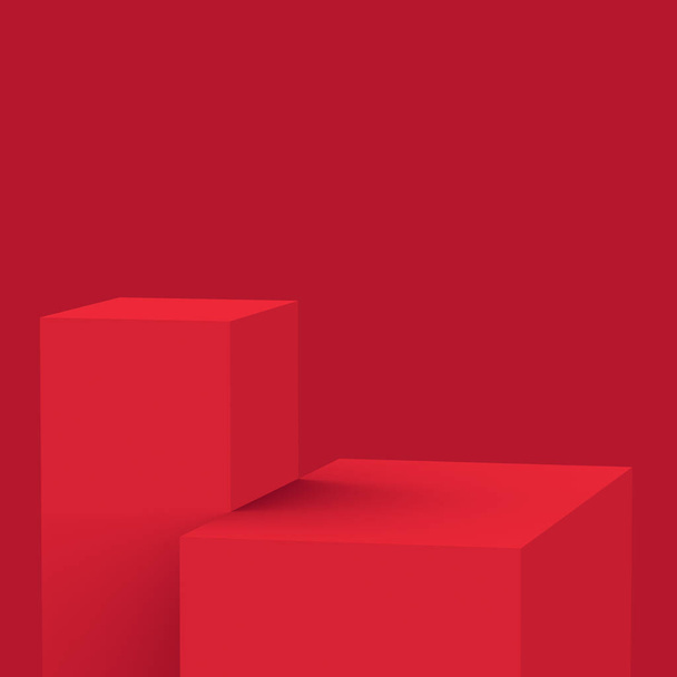 3D piros fehér színpad pódium jelenet minimális stúdió háttér. Absztrakt 3D geometriai alakú tárgy illusztráció render. Megjelenítés a kínai újév ünnep és boldog karácsonyt termék. - Fotó, kép
