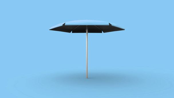 3D визуализация синего зонтика на пляже летом - Фото, изображение