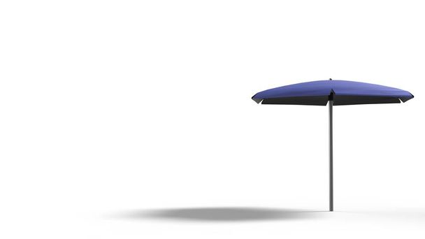 Representación 3D de paraguas azul de playa con fondo blanco aislado verano - Foto, imagen