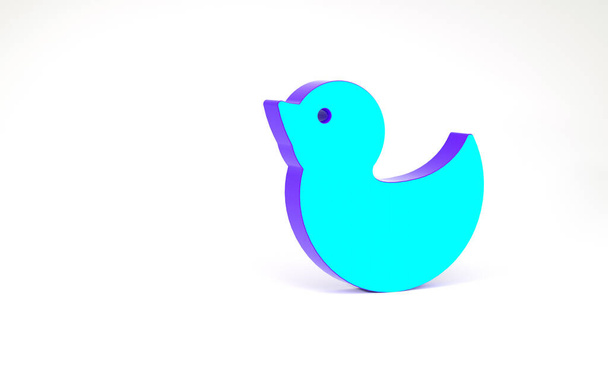 Icono de pato de goma turquesa aislado sobre fondo blanco. Concepto minimalista. 3D ilustración 3D render - Foto, Imagen