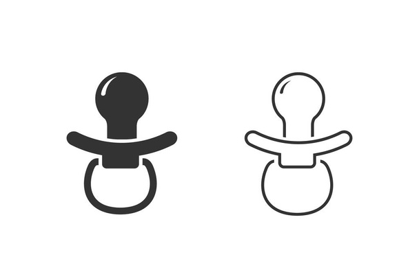 Chupeta de bebê, dummy, chupeta ou teether ícone de linha vetorial plana - Vetor, Imagem