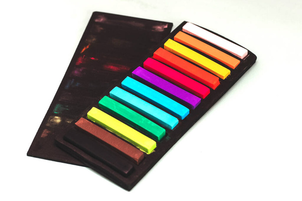 Set of multicolored dry pastels for painting and creativity. - Zdjęcie, obraz