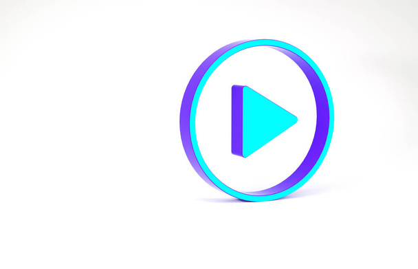 Turquoise Játssz kör ikon elszigetelt fehér alapon. Minimalizmus koncepció. 3d illusztráció 3D render - Fotó, kép