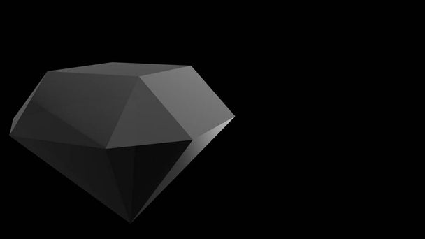 Μαύρο διαμάντι διαφανές κρύσταλλο κόσμημα 3d φως μπλε διαμάντι και σκούρο σε ανοιχτό γκρι φόντο. καθιστούν την απεικόνιση απομονωμένη. χαμηλό πολυ πρότυπο απλό με copyspace για το κείμενό σας - Φωτογραφία, εικόνα