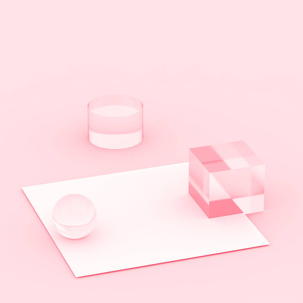 3d ροζ τριαντάφυλλο παστέλ minimal στούντιο φόντο. Αφηρημένη 3d γεωμετρικό σχήμα απεικόνιση αντικείμενο καθιστούν. Εμφάνιση καλλυντικών και προϊόντων μόδας ομορφιάς. - Φωτογραφία, εικόνα