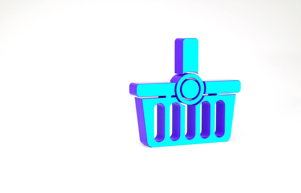 Tyrkysová ikona nákupního košíku izolované na bílém pozadí. Online nákupní koncept. Podpis doručovací služby. Symbol nákupního košíku. Minimalismus. 3D ilustrace 3D vykreslení - Fotografie, Obrázek