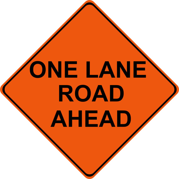 One Lane Road Devant le panneau d'avertissement de circulation - Photo, image