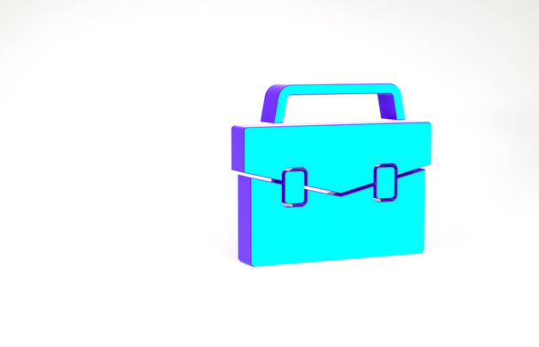 Turquoise Briefcase icoon geïsoleerd op witte achtergrond. Zakelijk dossier. Zakelijke portefeuille. Minimalisme concept. 3d illustratie 3D renderen - Foto, afbeelding
