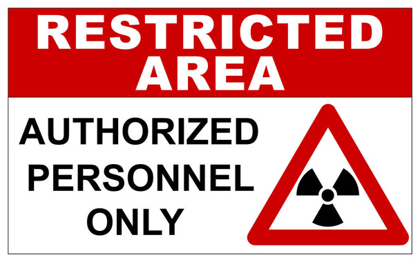 Señal de área restringida con advertencia de radiación - Foto, Imagen