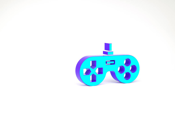 Ícone Turquesa Gamepad isolado no fundo branco. Controlador de jogo. Conceito de minimalismo. 3D ilustração 3D render - Foto, Imagem