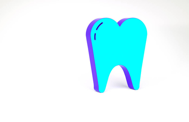 ターコイズ歯のアイコンは白い背景に隔離されています。歯科クリニックや歯科医療センターや歯磨き粉パッケージの歯のシンボル。最小限の概念。3Dイラスト3Dレンダリング - 写真・画像