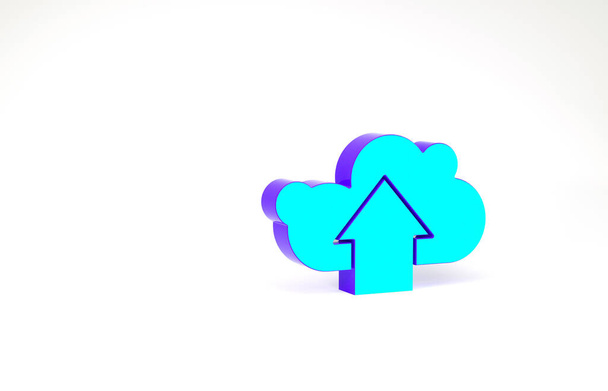 Turquoise Cloud subir icono aislado sobre fondo blanco. Concepto minimalista. 3D ilustración 3D render - Foto, Imagen
