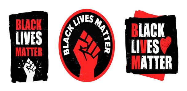 Collection sign Black lives matter. Like a banner, a symbol, with a fist showing protest. For printing on fabric, t-shirts and other purposes. - Vector, Image