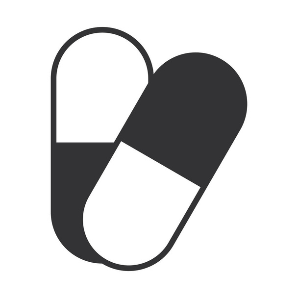 medisch recept capsule geneeskunde, silhouet pictogram ontwerp - Vector, afbeelding