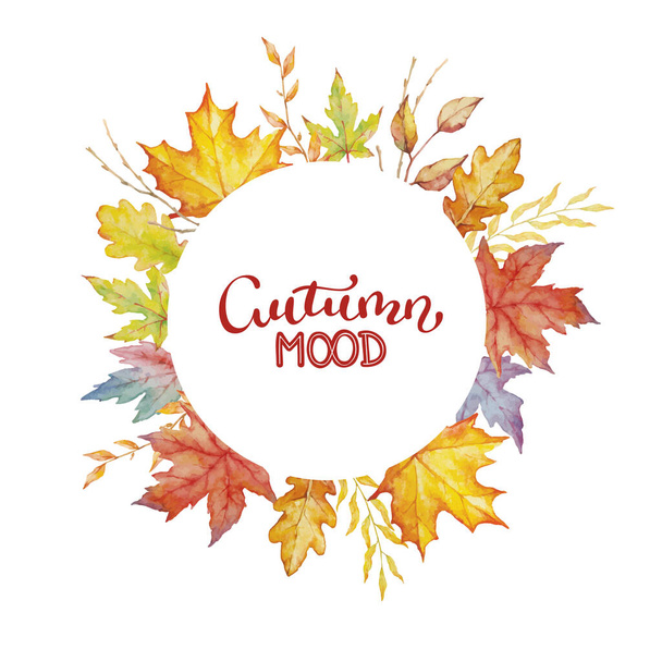 Herbal mix vector frame. Watercolor painted plants, branches and leaves on white background. Natural fall design for holiday, greeting and invitation card. - Vector, Image