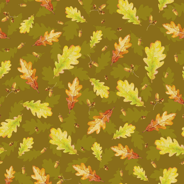 Vector watercolor seamless pattern with autumn leaves. Floral background design. Autumn background - Vektor, Bild