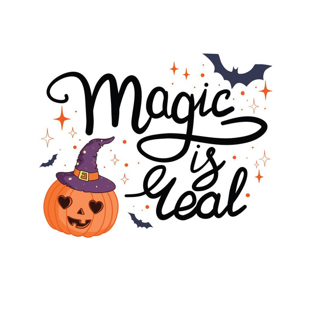 Happy Halloween lettering, vector brush calligraphy. Handwritten Halloween typography print for flyer, poster, greeting card, banner. Hand drawn decorative design element. - Vector, Imagen