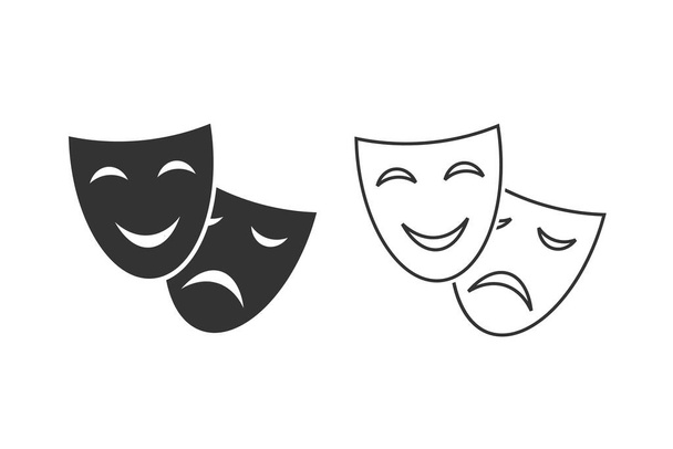 Happy and sad theater mask vector line icon set - Vector, Image