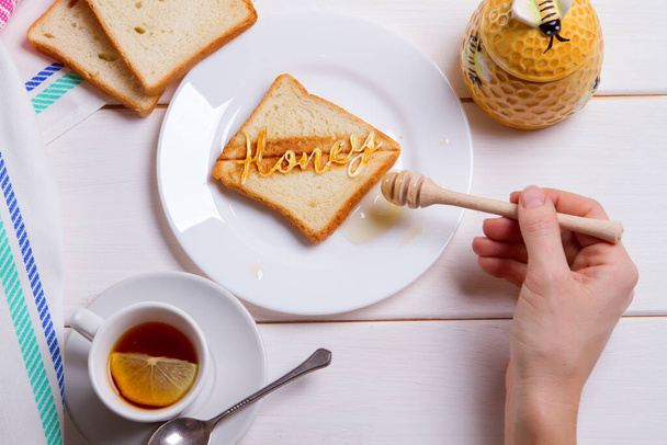 breakfast honey toast - Photo, Image