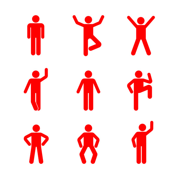 Menschen verschiedene Stehpositionen. Illustration der posierenden Person Symbol Zeichen Piktogramm - Foto, Bild