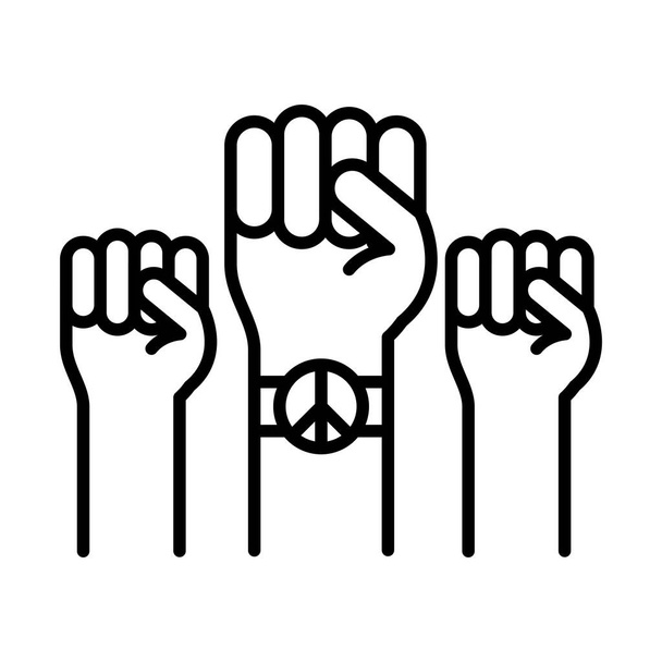 raised hands with peace symbol human rights day, line icon design - Vector, Image