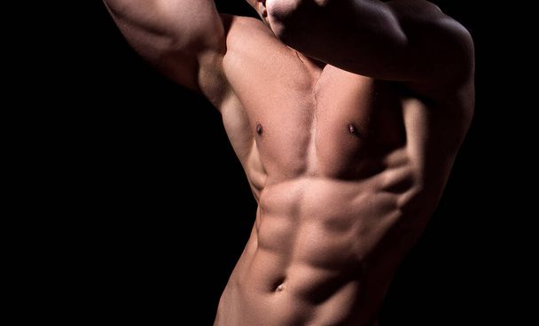 Hot boy. Guy with sexy body. Handsome muscular man with six pack abs. - Foto, afbeelding