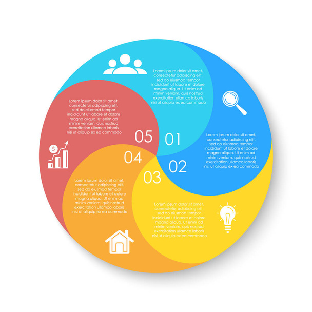Circle infographics template can be used diagram, presentation or web design. Business concept with 5 options or steps. Vector infographic design. - Vector, afbeelding