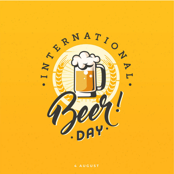 Kansainvälinen olutpäivä vektori olutmukilla ja vehnäviljalla - Vektori, kuva
