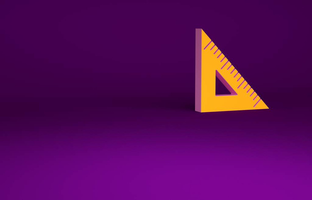 Narancssárga háromszög vonalzó ikon elszigetelt lila háttér. Egyenes élű szimbólum. Geometrikus szimbólum. Minimalizmus koncepció. 3d illusztráció 3D render - Fotó, kép