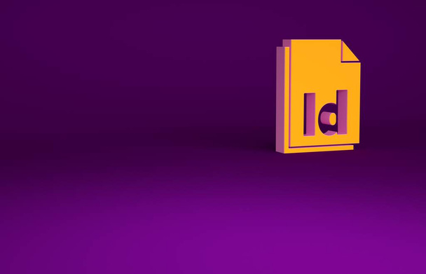 Pomarańczowy identyfikator Ikona dokumentu izolowana na fioletowym tle. Koncepcja minimalizmu. Ilustracja 3D 3D renderowania - Zdjęcie, obraz
