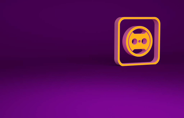 Иконка оранжевого цвета на фиолетовом фоне. Розетка. Символ Розетты. Концепция минимализма. 3D-рендеринг - Фото, изображение