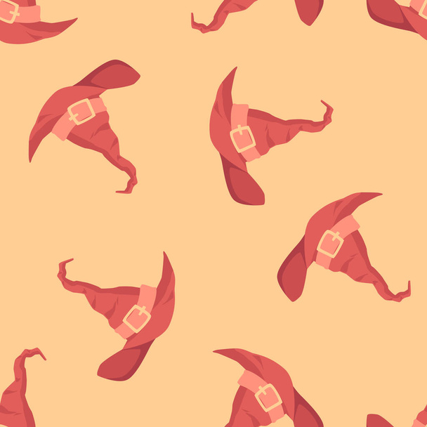 Halloween seamless pattern texture with witch hats, flat vector illustration. - ベクター画像
